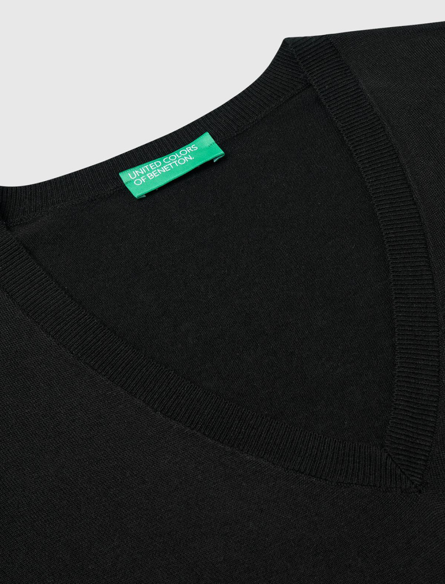 Kadın Siyah Viskoz ve İpek Karışımlı V Yaka Triko Kazak Kadın Siyah Viskoz ve İpek Karışımlı V Yaka Triko Kazak