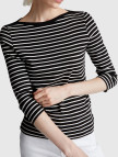 Kadın Sİyah %100 Pamuk Çizgili Logolu Kayık Yaka Truvakar Kol T-Shirt Kadın Sİyah %100 Pamuk Çizgili Logolu Kayık Yaka Truvakar Kol T-Shirt