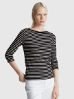 Kadın Sİyah %100 Pamuk Çizgili Logolu Kayık Yaka Truvakar Kol T-Shirt Kadın Sİyah %100 Pamuk Çizgili Logolu Kayık Yaka Truvakar Kol T-Shirt