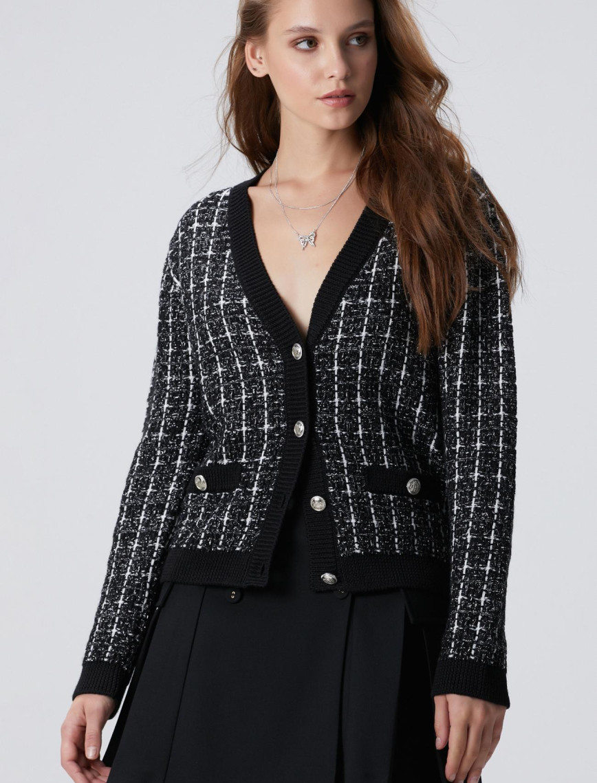 Network Kadın Siyah Beyaz Yün Karışımlı Hırka Network Kadın Siyah Beyaz Yün Karışımlı Hırka