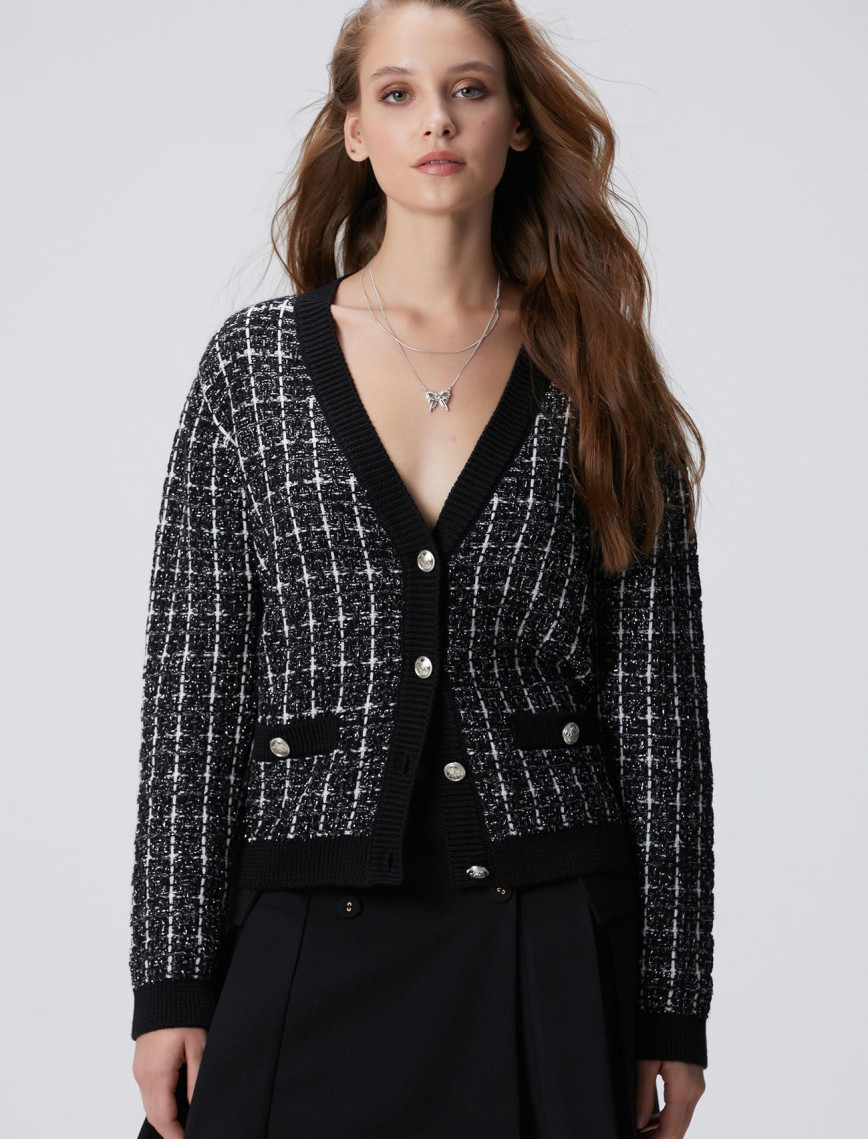 Network Kadın Siyah Beyaz Yün Karışımlı Hırka Network Kadın Siyah Beyaz Yün Karışımlı Hırka