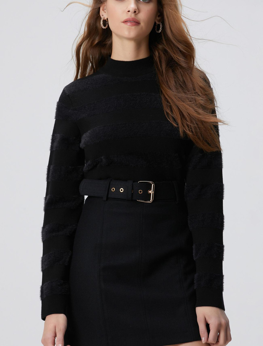 Network Kadın Kırık Beyaz Çizgili Triko Kazak