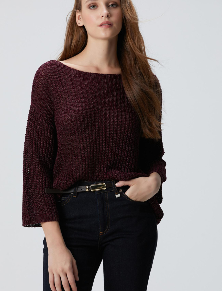 Network Kadın Bordo Truvakar Kol Triko Kazak Network Kadın Bordo Truvakar Kol Triko Kazak