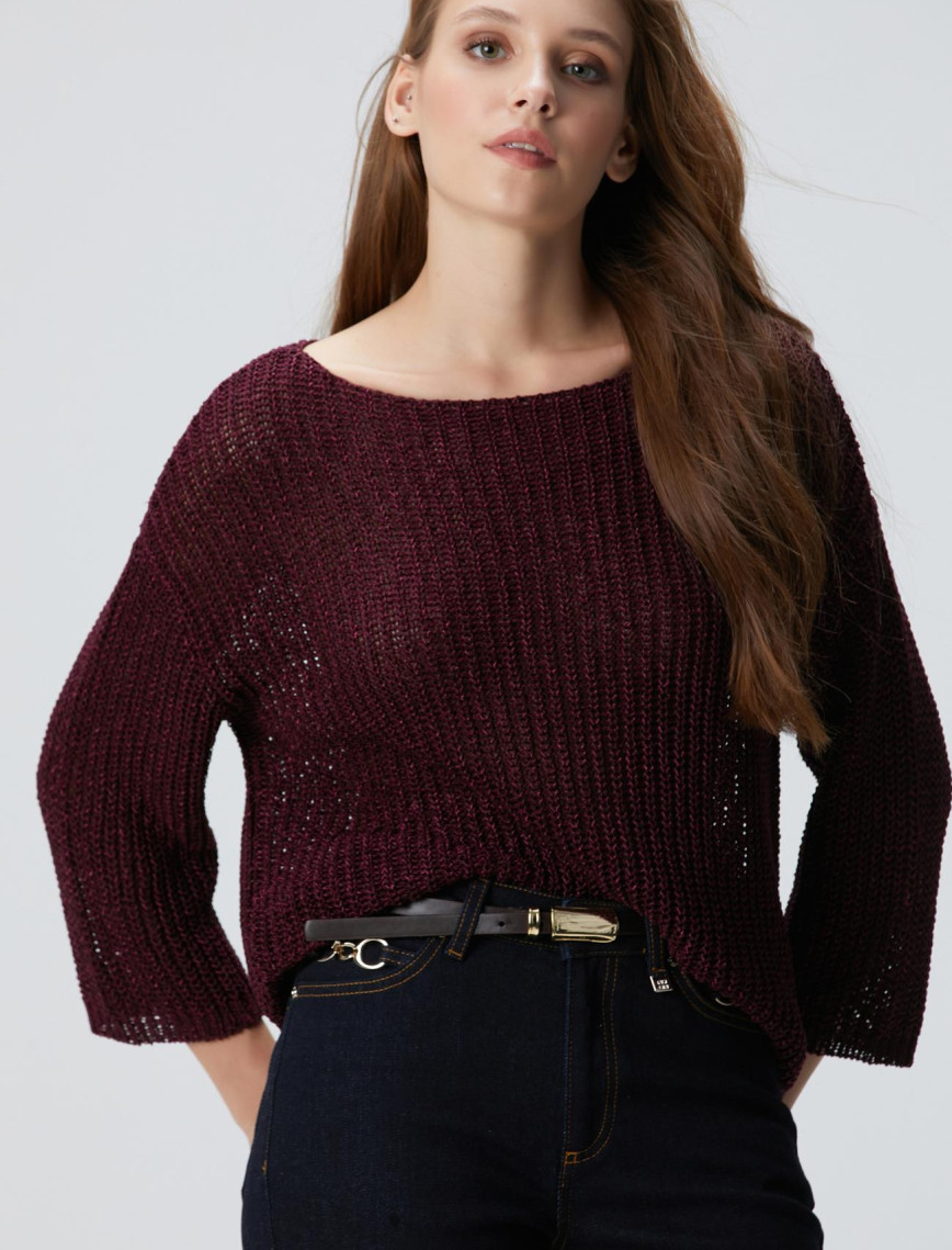 Network Kadın Bordo Truvakar Kol Triko Kazak Network Kadın Bordo Truvakar Kol Triko Kazak