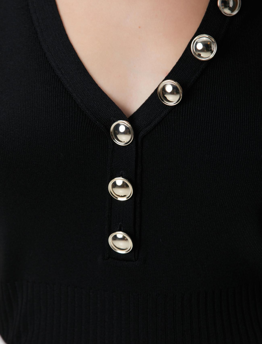 Network Kadın Siyah Düğme Detaylı Kazak Network Kadın Siyah Düğme Detaylı Kazak