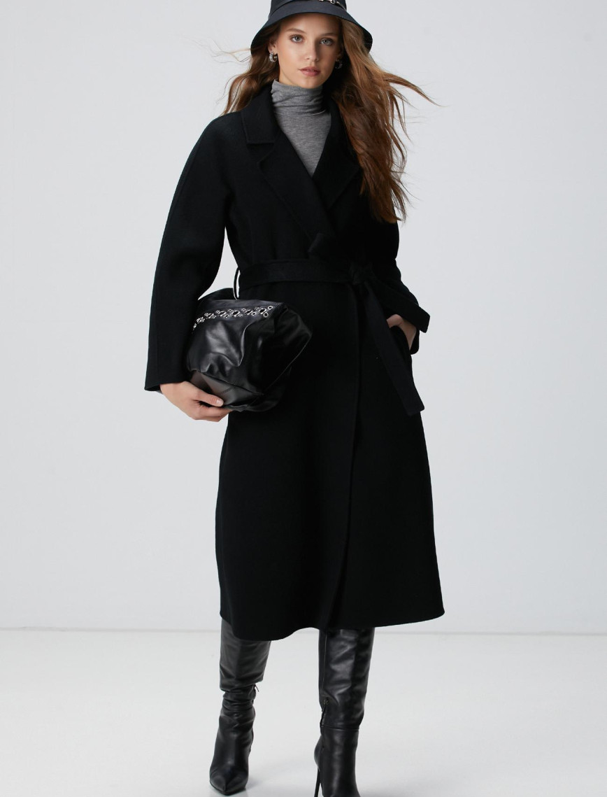 Network Kadın Limited Siyah Yün Karışımlı Manto Network Kadın Limited Siyah Yün Karışımlı Manto