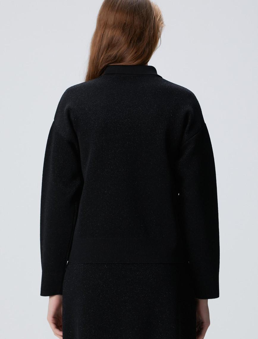 Network Kadın Siyah Simli Triko Ceket Network Kadın Siyah Simli Triko Ceket