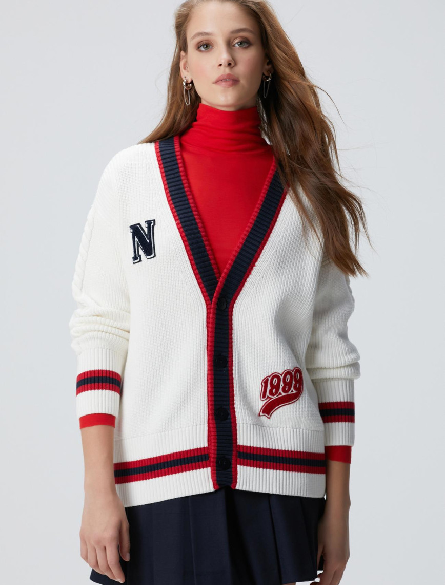 Network Kadın Beyaz Patchli Renkli Ribanalı Hırka Network Kadın Beyaz Patchli Renkli Ribanalı Hırka