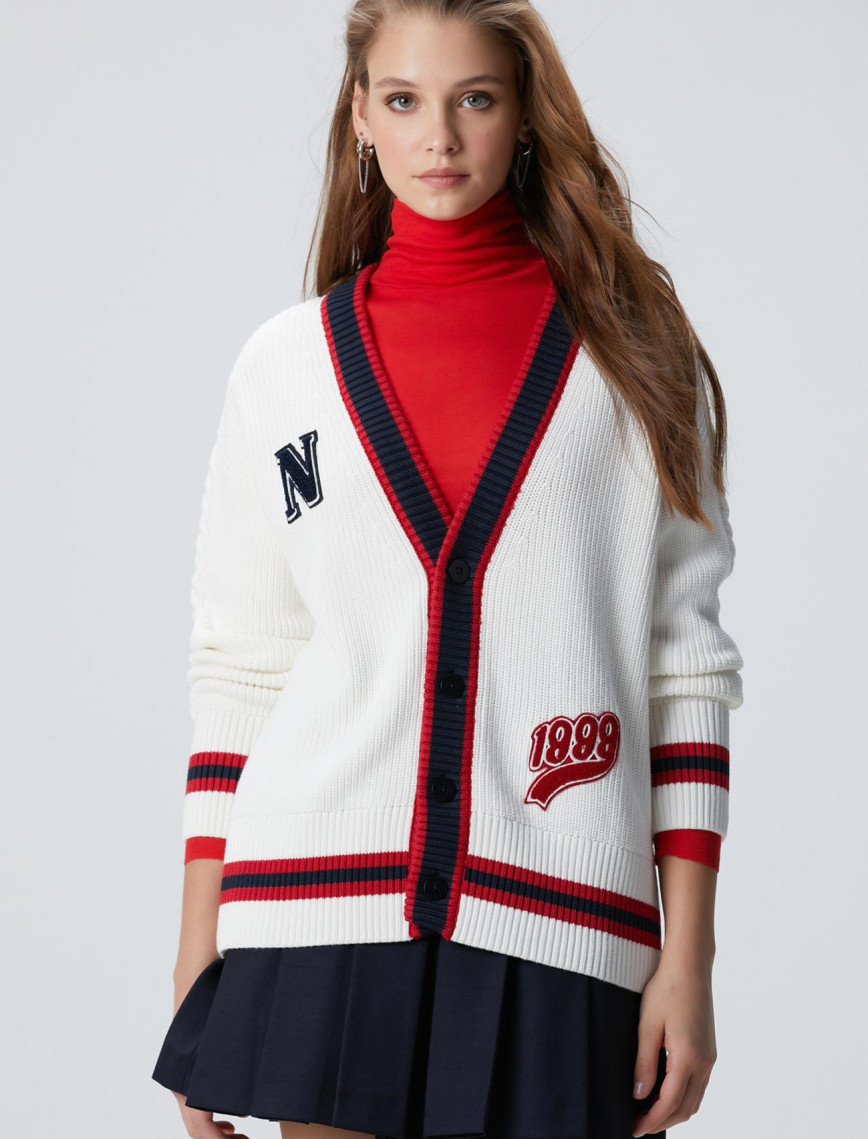 Network Kadın Beyaz Patchli Renkli Ribanalı Hırka Network Kadın Beyaz Patchli Renkli Ribanalı Hırka