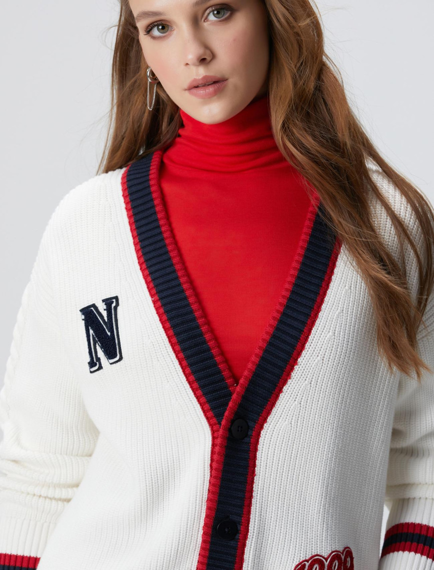 Network Kadın Beyaz Patchli Renkli Ribanalı Hırka Network Kadın Beyaz Patchli Renkli Ribanalı Hırka