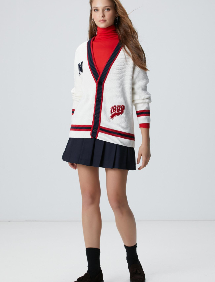 Network Kadın Beyaz Patchli Renkli Ribanalı Hırka Network Kadın Beyaz Patchli Renkli Ribanalı Hırka