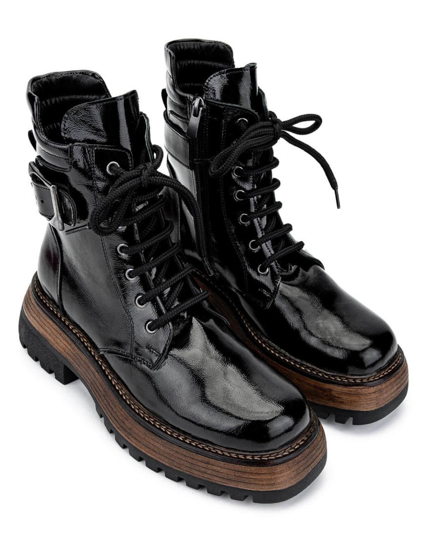 Tamer Tanca Kadın Hakiki Deri Siyah Rugan Casual Bot