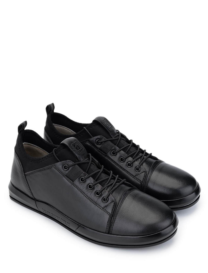 Tamer Tanca Erkek Hakiki Deri Siyah Deri Casual Ayakkabı
