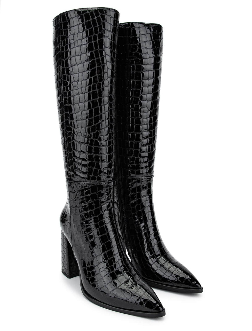 Tamer Tanca Kadın Hakiki Deri Siyah Kroko Casual Çizme
