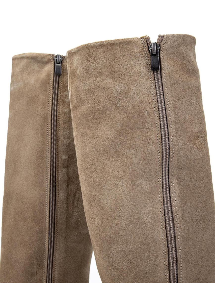 Tamer Tanca Kadın Hakiki Deri Bej Süet Topuklu Çizme