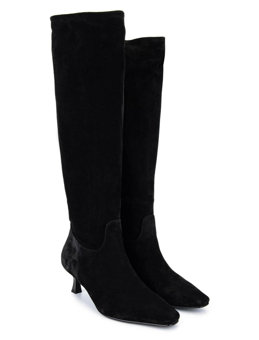 Tamer Tanca Kadın Hakiki Deri Siyah Süet Topuklu Çizme