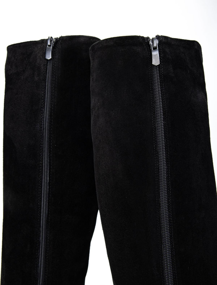 Tamer Tanca Kadın Hakiki Deri Siyah Süet Topuklu Çizme