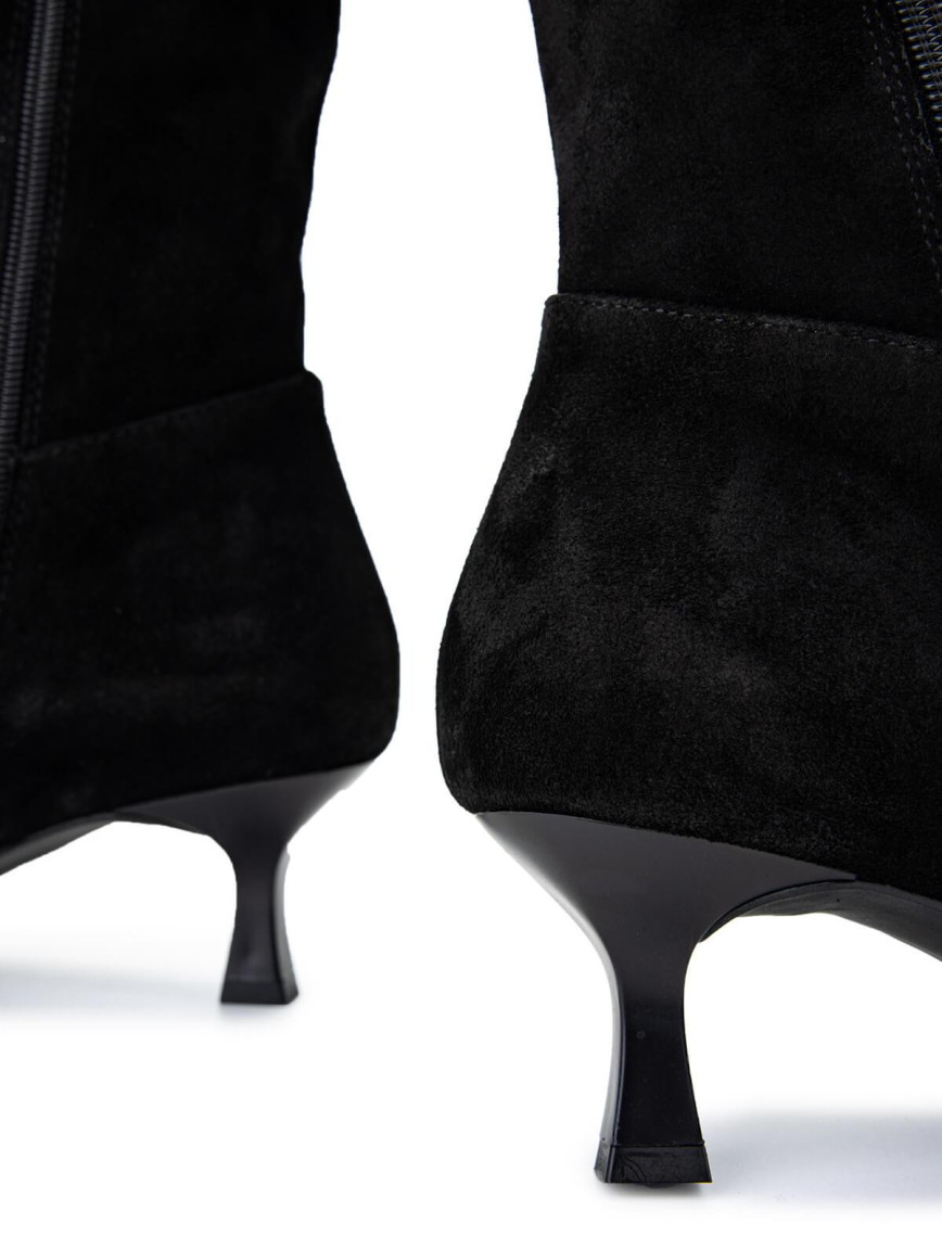 Tamer Tanca Kadın Hakiki Deri Siyah Süet Topuklu Çizme