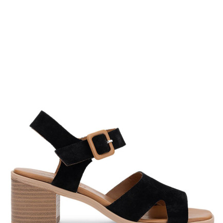 Tamer Tanca Kadın Hakiki Deri Siyah Süet Topuklu Sandalet