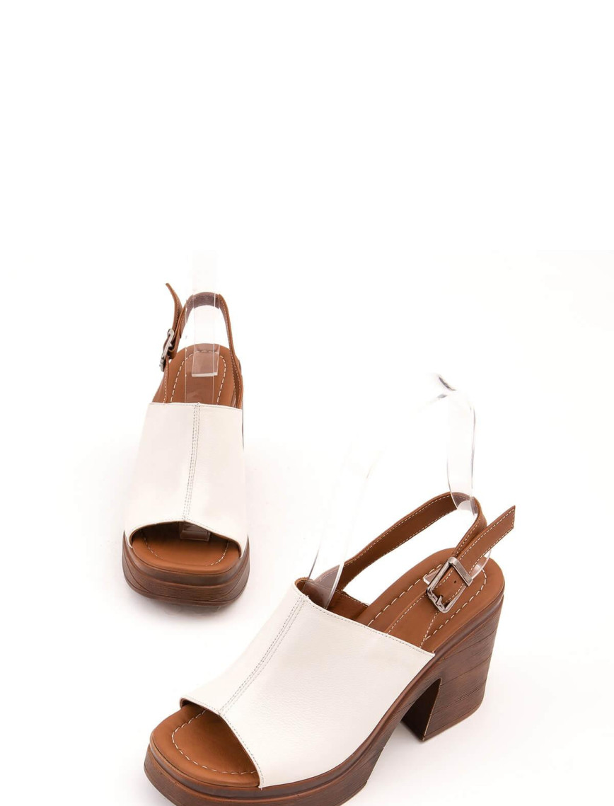 Tamer Tanca Kadın Hakiki Deri Beyaz Topuklu Sandalet