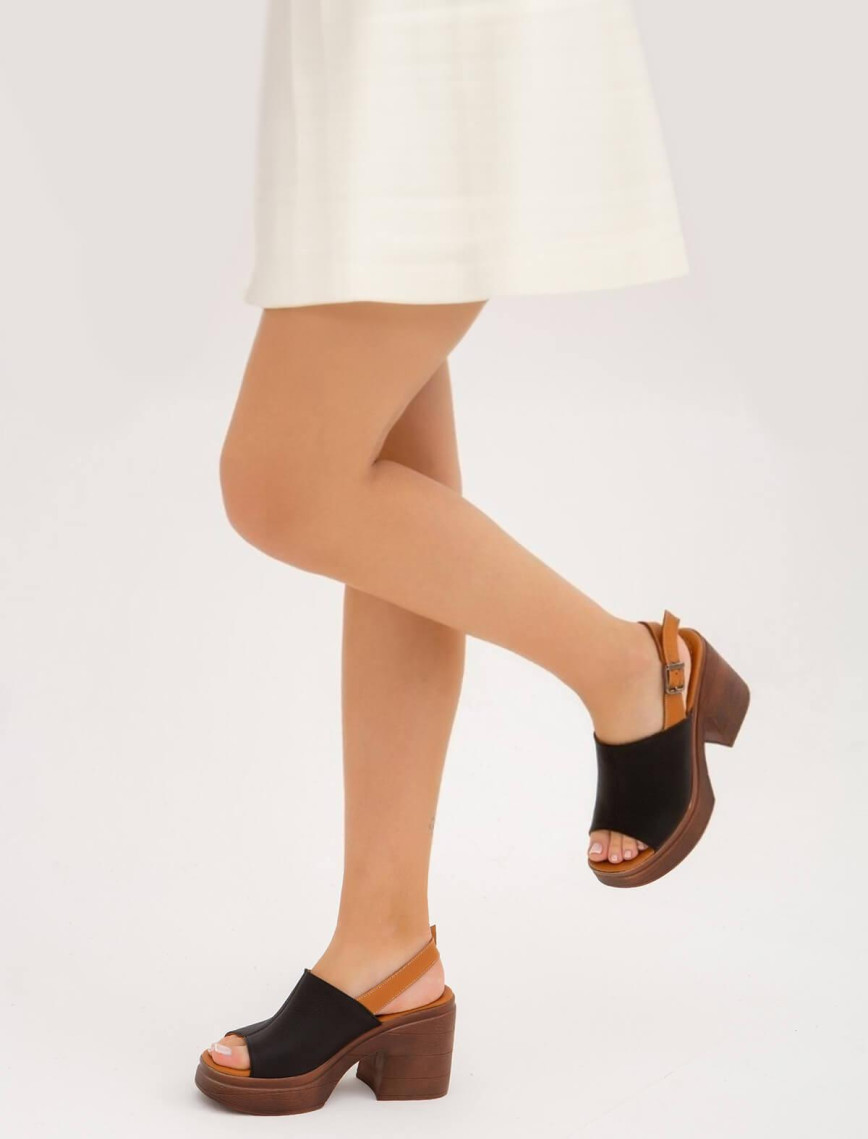 Tamer Tanca Kadın Hakiki Deri Siyah Topuklu Sandalet