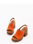 Tamer Tanca Kadın Hakiki Deri Turuncu Topuklu Sandalet