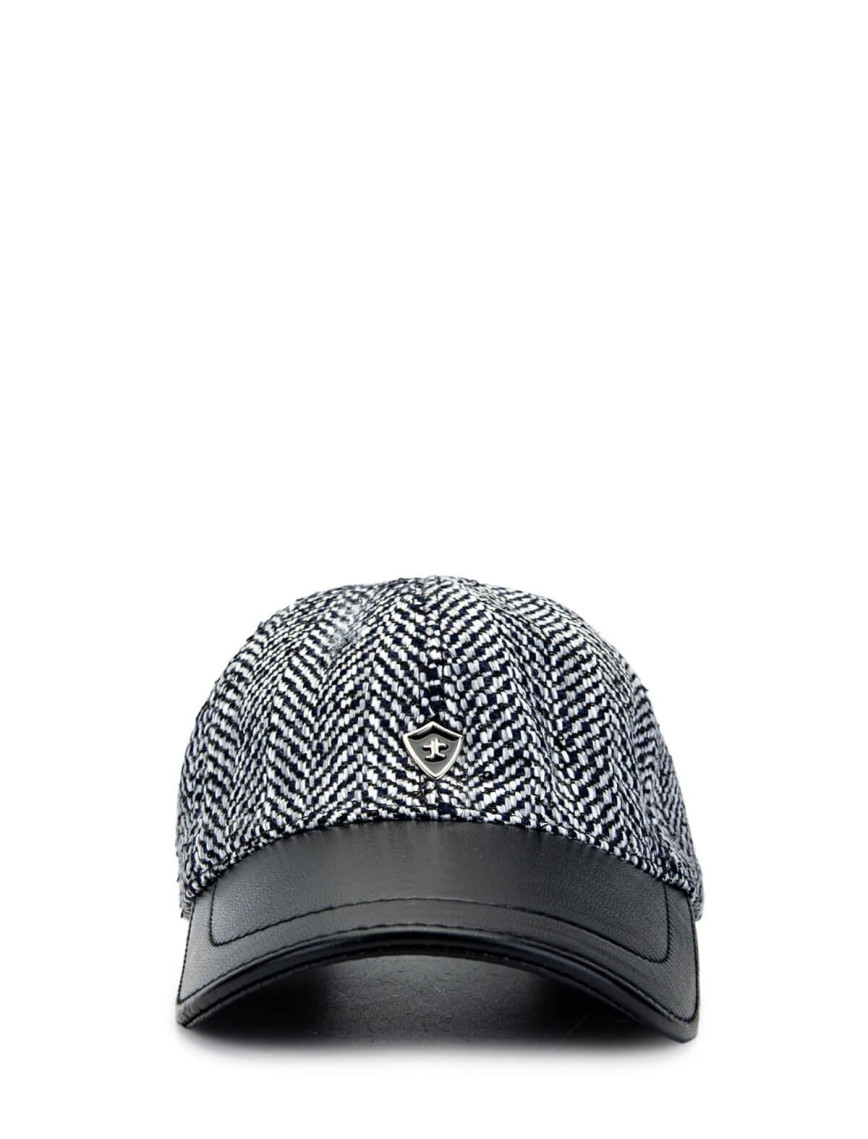 Tamer Tanca Erkek Deri & Tekstil Lacivert/Beyaz Şapka