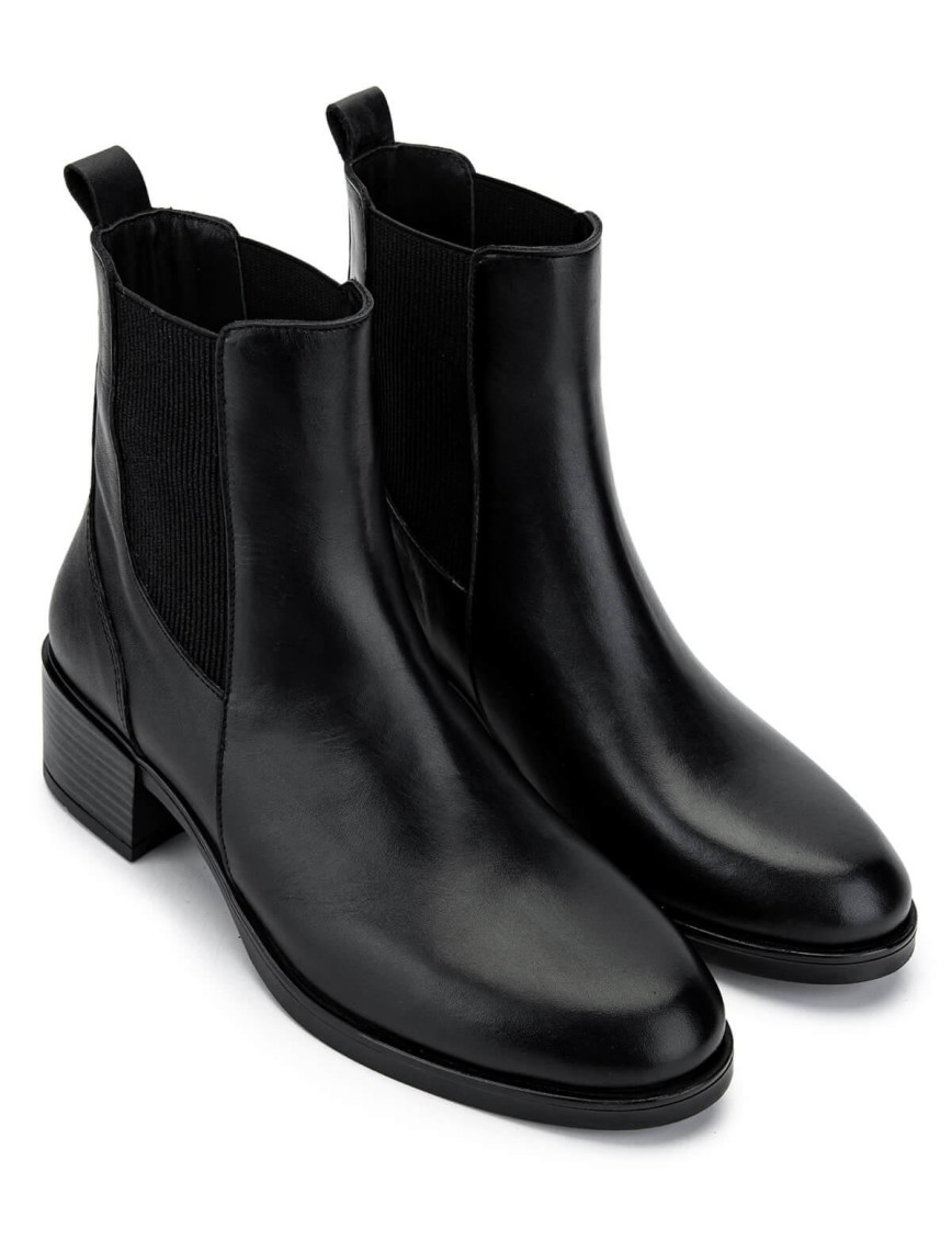 Tamer Tanca Kadın Hakiki Deri Siyah Deri Topuklu Bot