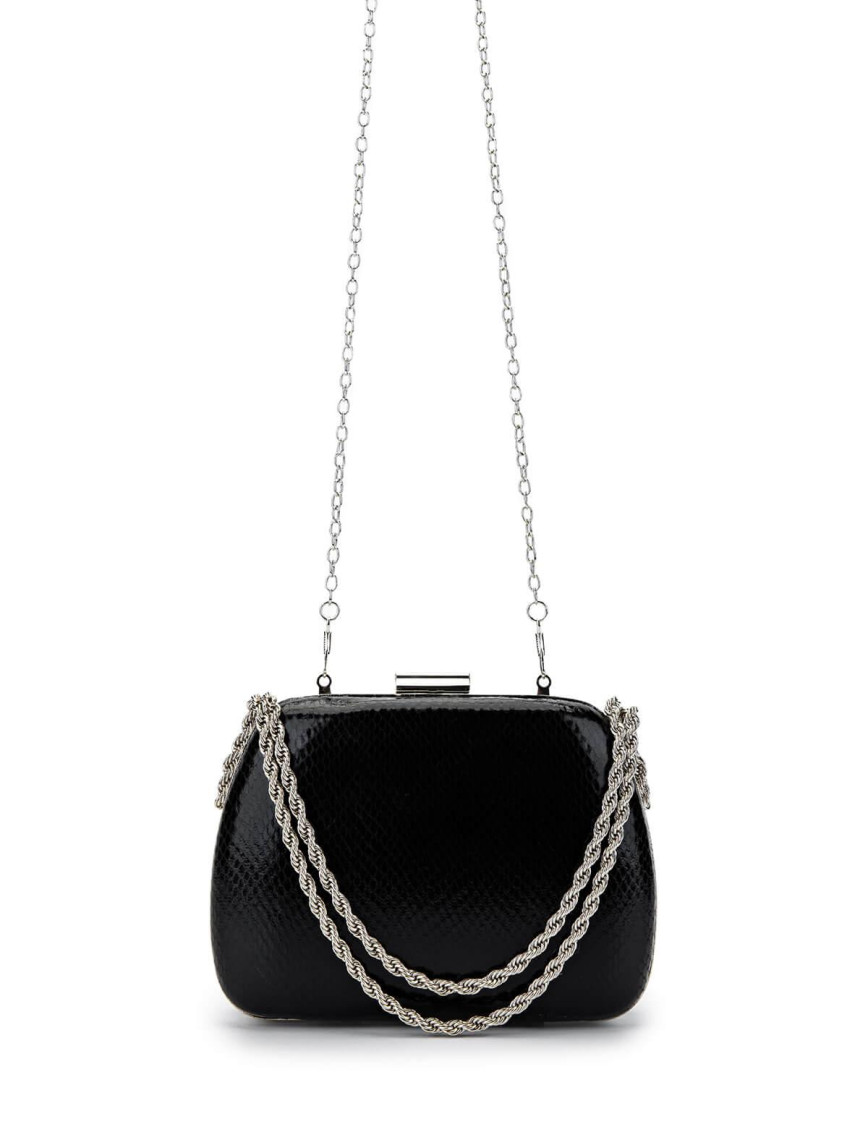 Tamer Tanca Kadın Vegan Siyah Yılan Desen Abiye Çanta Tamer Tanca Kadın Vegan Siyah Yılan Desen Abiye Çanta