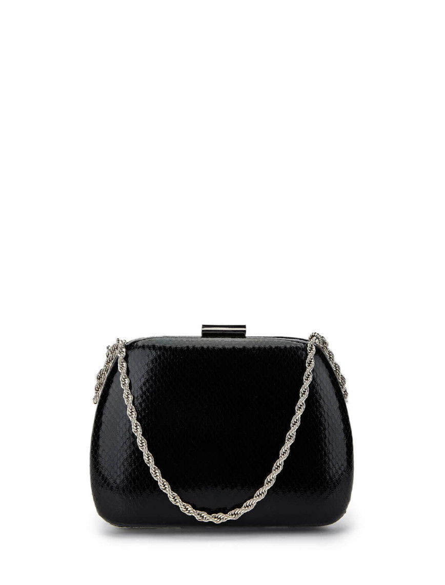 Tamer Tanca Kadın Vegan Siyah Yılan Desen Abiye Çanta Tamer Tanca Kadın Vegan Siyah Yılan Desen Abiye Çanta