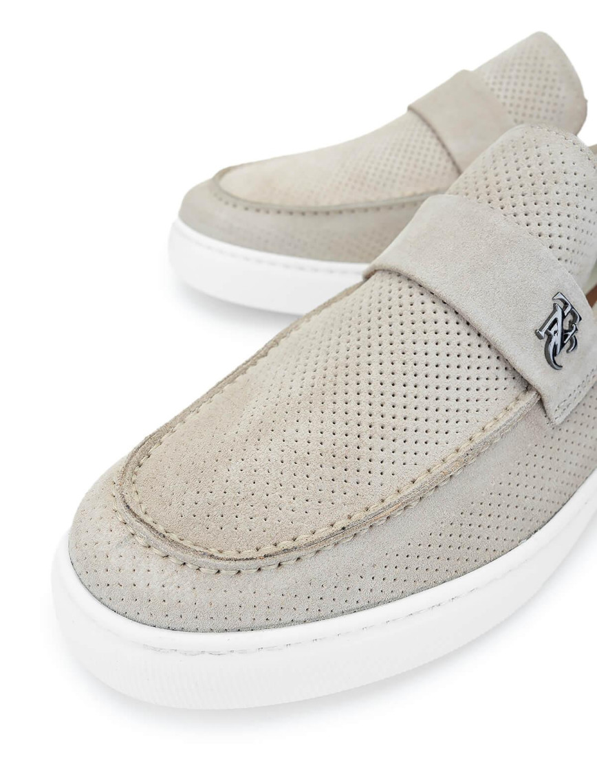 Tamer Tanca Erkek Hakiki Deri Bej Loafer Ayakkabı