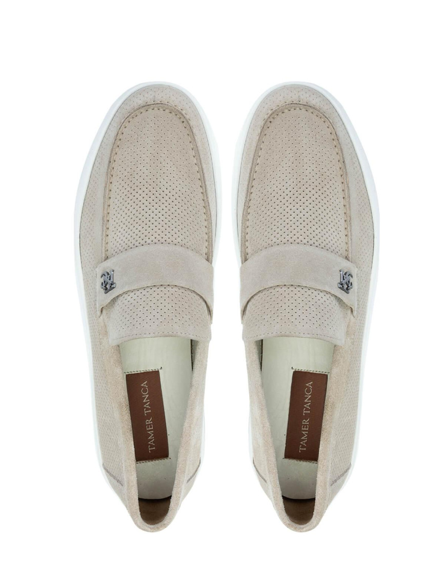 Tamer Tanca Erkek Hakiki Deri Bej Loafer Ayakkabı