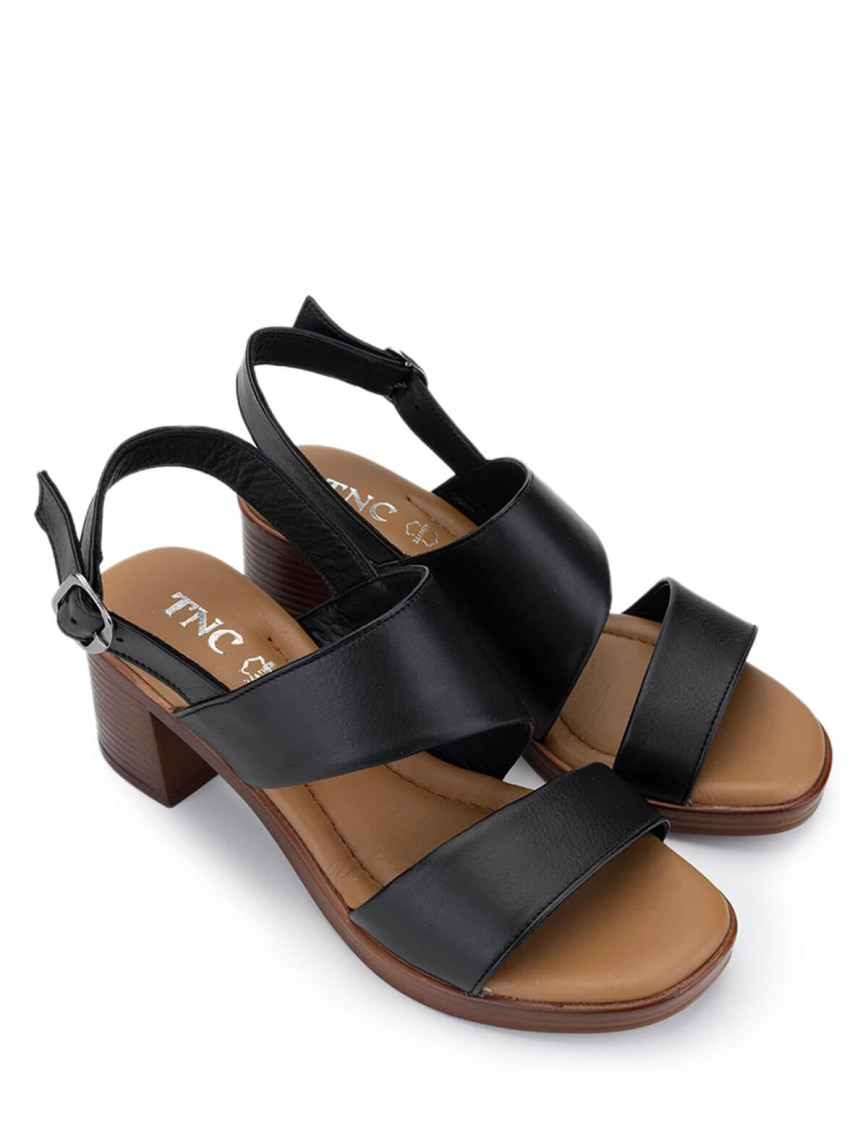 Tamer Tanca Kadın Hakiki Deri Siyah Deri Topuklu Sandalet
