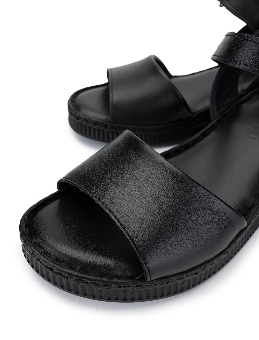 Tamer Tanca Kadın Hakiki Deri Siyah Deri Comfort Sandalet