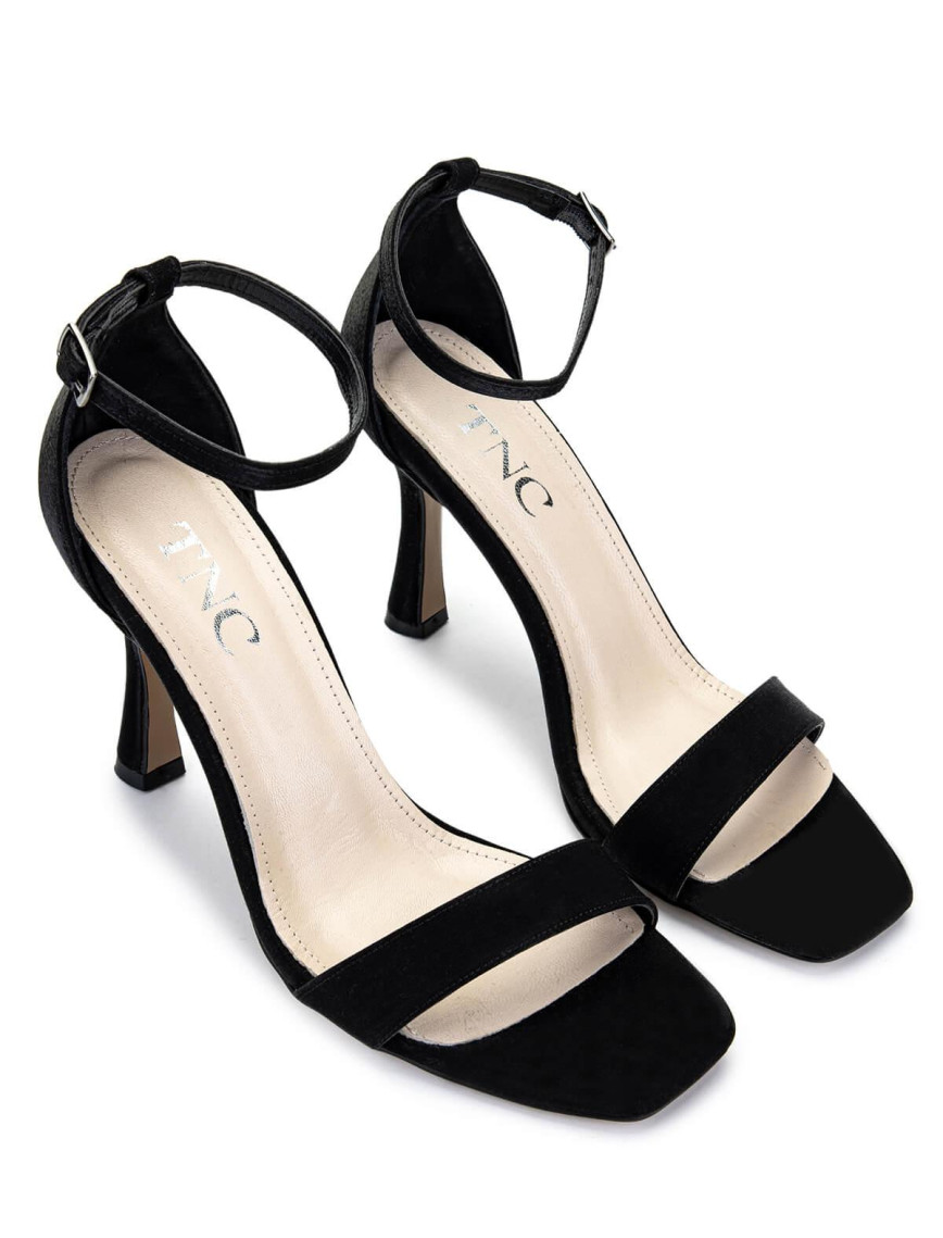Tamer Tanca Kadın Vegan Siyah Saten Topuklu Ayakkabı