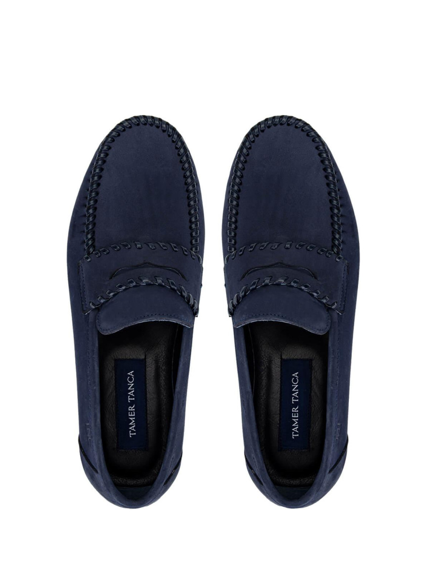Tamer Tanca Erkek Hakiki Deri Lacivert Nubuk Loafer Ayakkabı