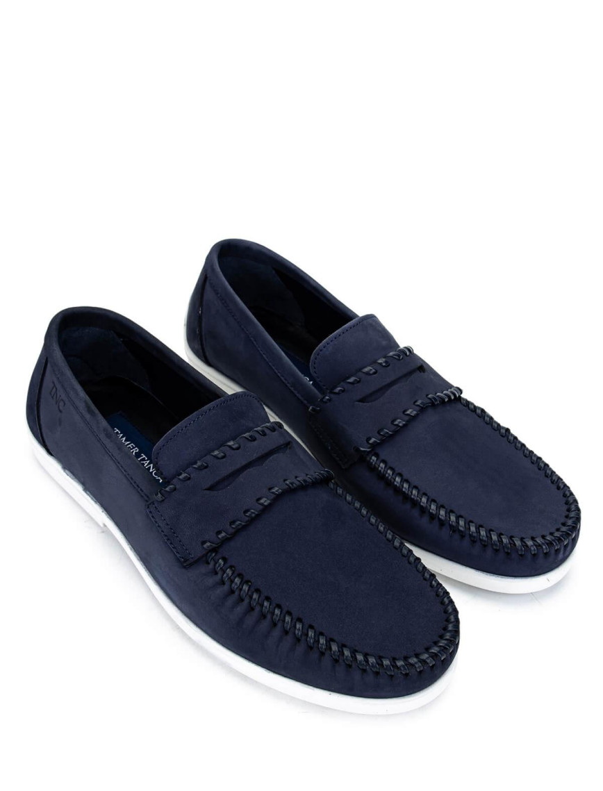 Tamer Tanca Erkek Hakiki Deri Lacivert Nubuk Loafer Ayakkabı