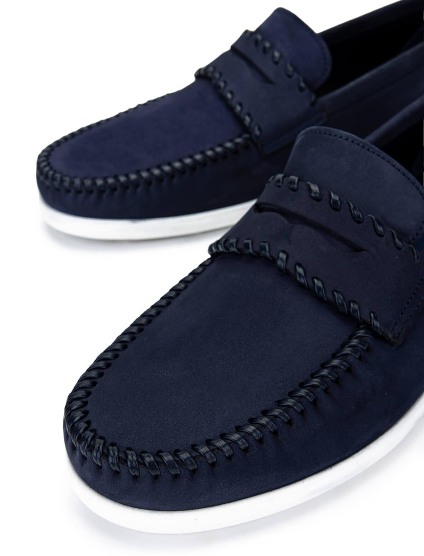 Tamer Tanca Erkek Hakiki Deri Lacivert Nubuk Loafer Ayakkabı