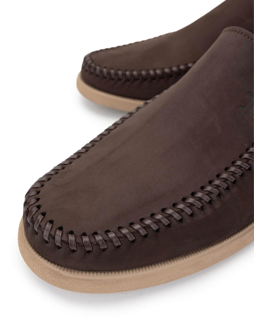 Tamer Tanca Erkek Hakiki Deri Kahverengi Nubuk Loafer Ayakkabı