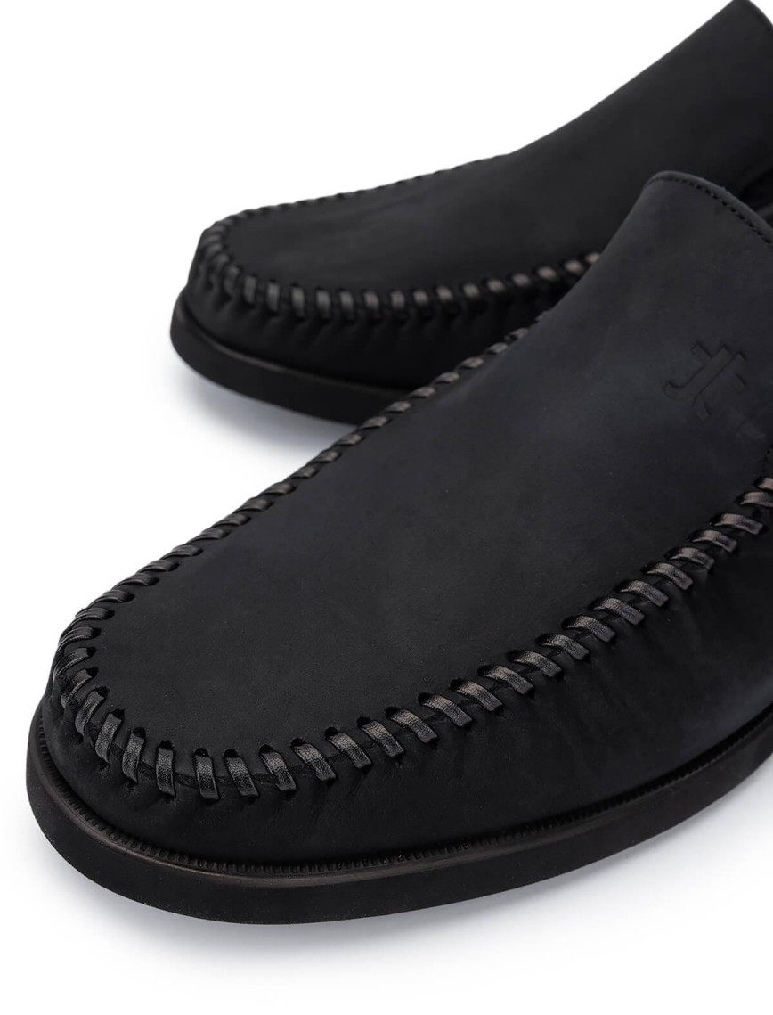 Tamer Tanca Erkek Hakiki Deri Siyah Nubuk Loafer Ayakkabı