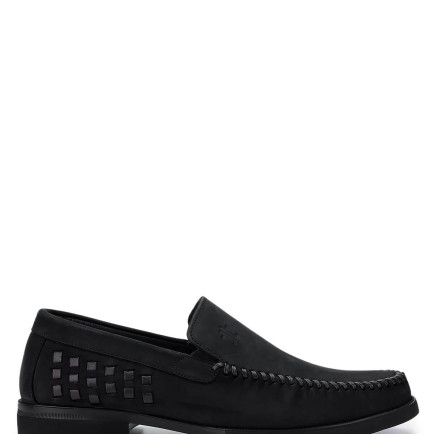 Tamer Tanca Erkek Hakiki Deri Siyah Nubuk Loafer Ayakkabı