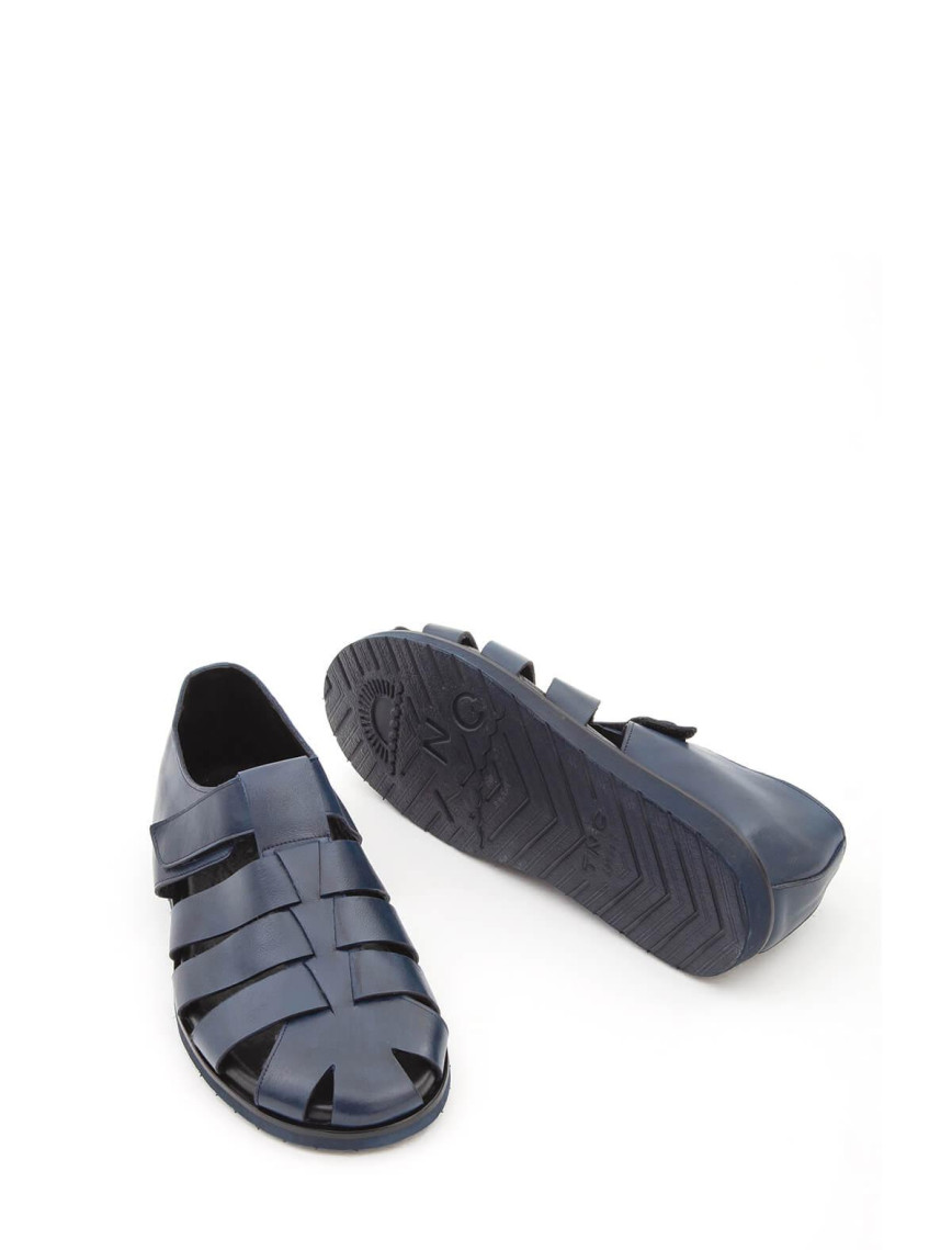 Tamer Tanca Erkek Hakiki Deri Lacivert Günlük Sandalet