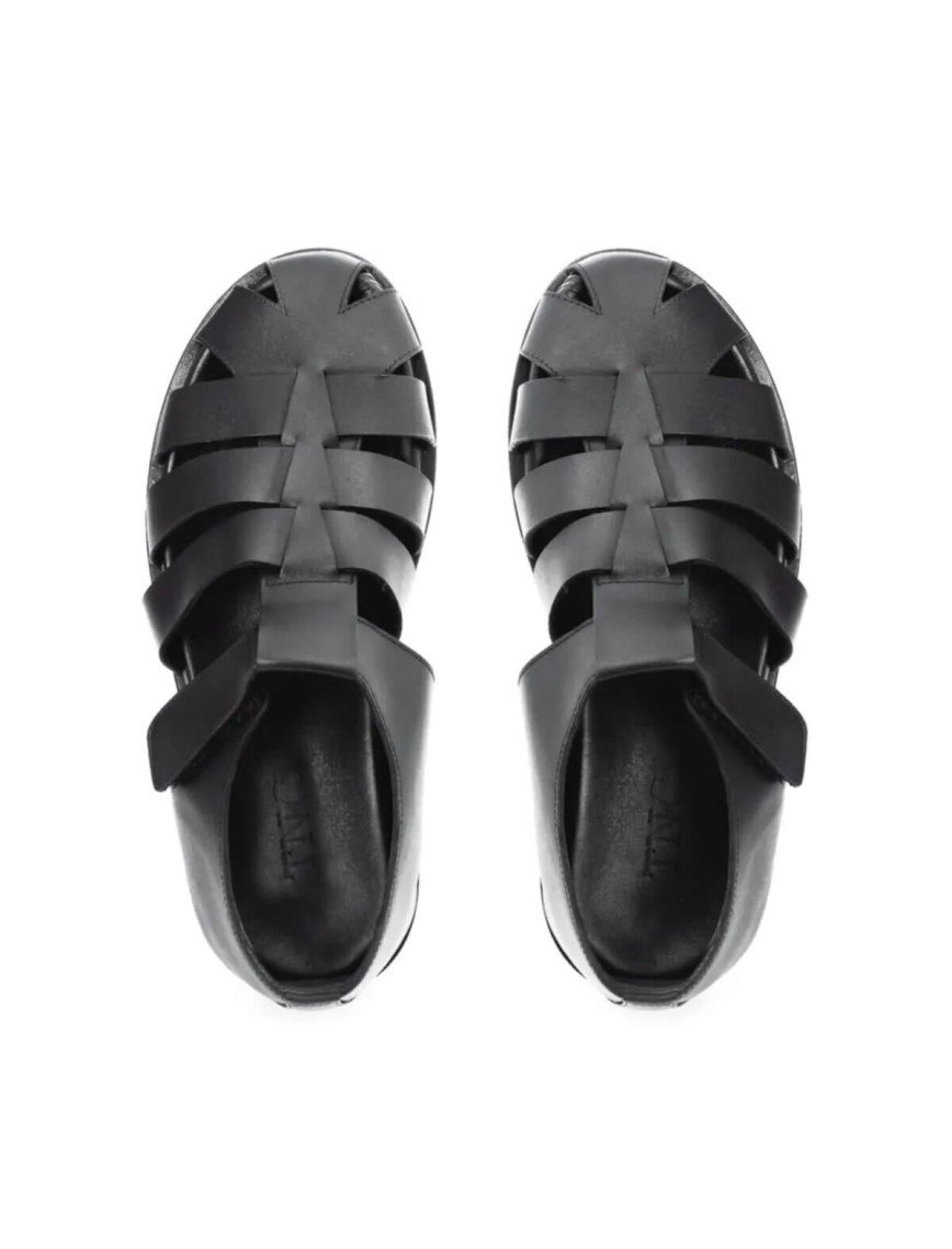 Tamer Tanca Erkek Hakiki Deri Siyah Günlük Sandalet