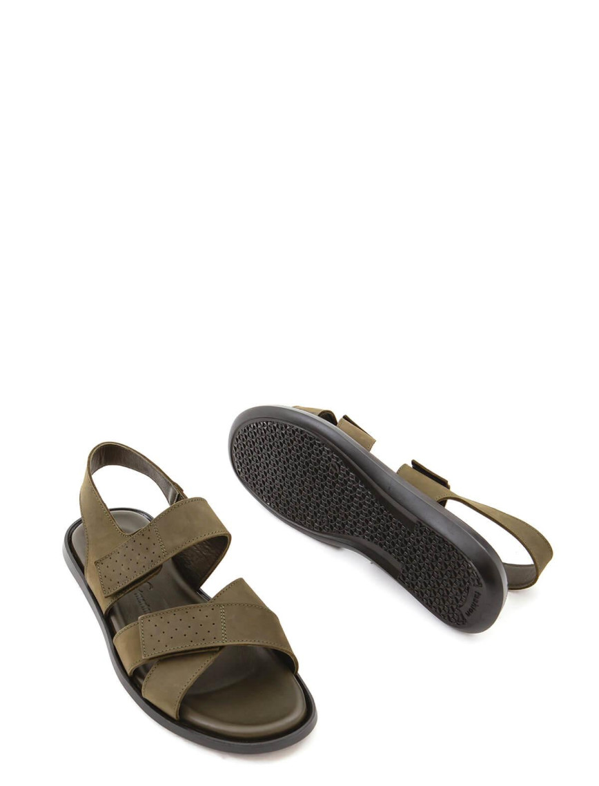 Tamer Tanca Erkek Hakiki Deri Haki Crazy Günlük Sandalet