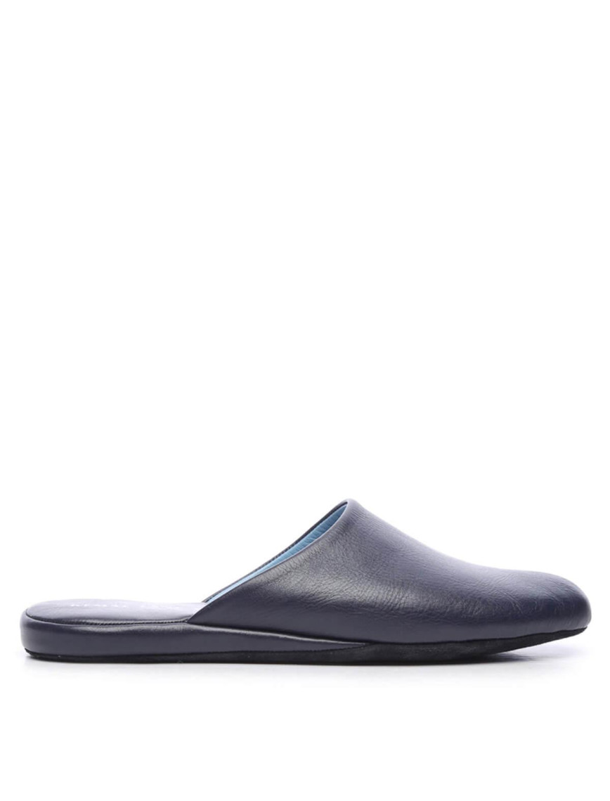 Tamer Tanca Erkek Hakiki Deri Lacivert Ev Terliği Terlik