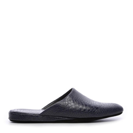 Tamer Tanca Erkek Hakiki Deri Lacivert Ev Terliği Terlik