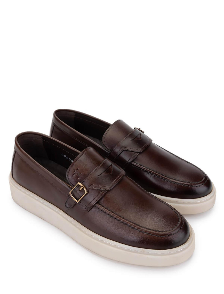 Tamer Tanca Erkek Hakiki Deri Kahverengi Loafer Ayakkabı