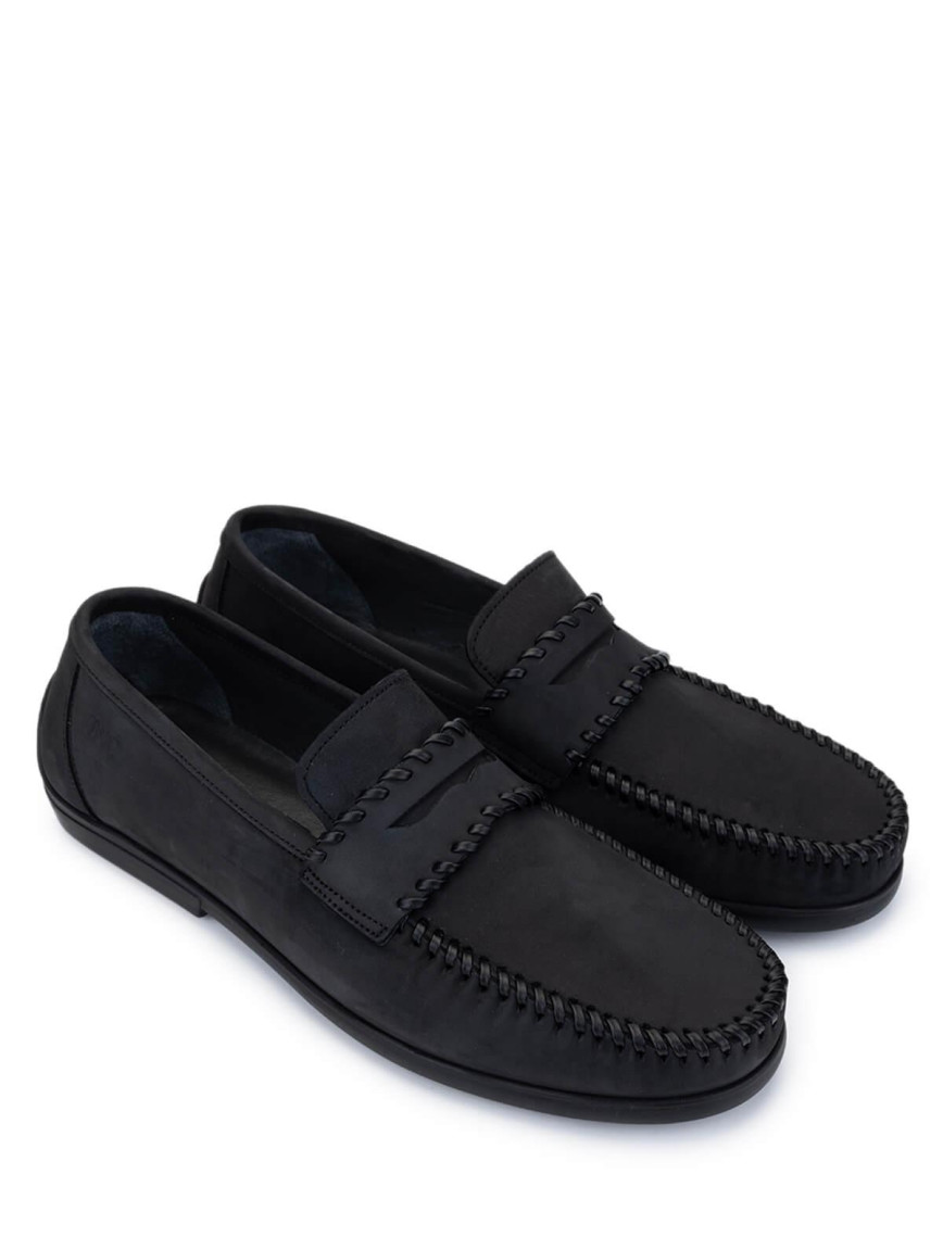 Tamer Tanca Erkek Hakiki Deri Siyah Nubuk Loafer Ayakkabı