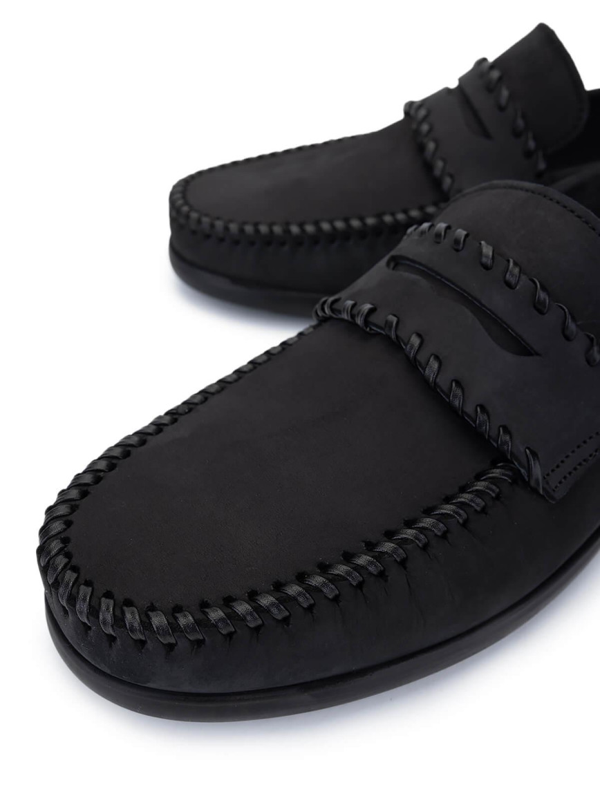 Tamer Tanca Erkek Hakiki Deri Siyah Nubuk Loafer Ayakkabı