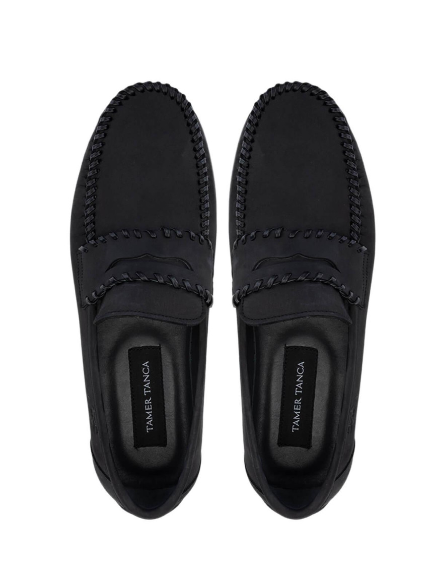 Tamer Tanca Erkek Hakiki Deri Siyah Nubuk Loafer Ayakkabı